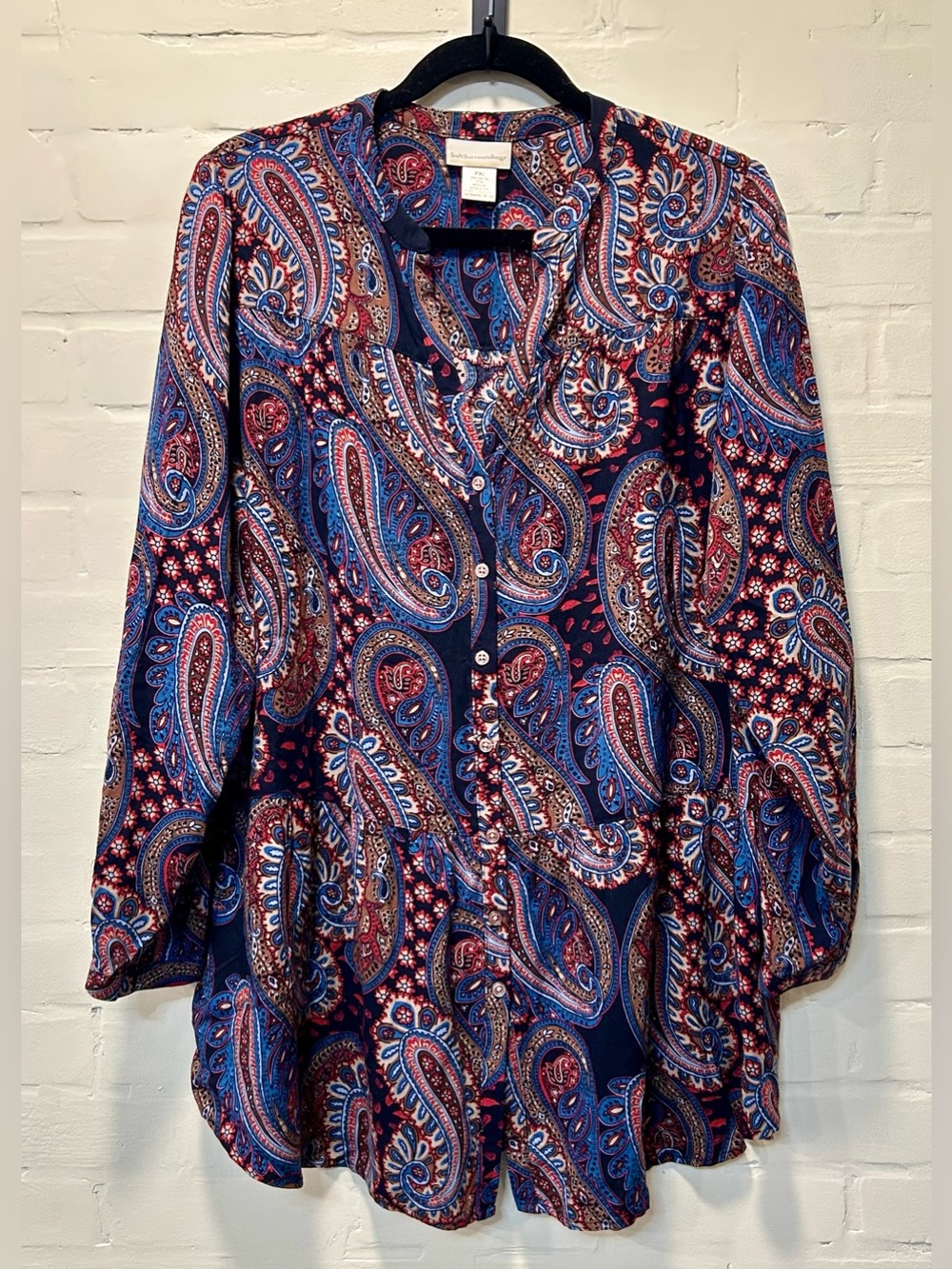 Soft Surroundings Paisley Ruffle Flounced Hem Tunic Blouse PXL Boho Flowy Fall